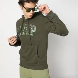 Men Camouflage Logo Print Hoodie with Kangaroo Pockets-picture-20