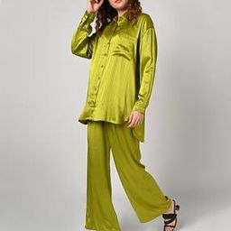 Women Striped Loose Fit Shirt & Pants Co-Ord Set-image-50