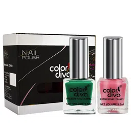 Adbeni Set of 2 Color Diva High Shine Nail Polish 9.5ml Each - Green-Nude Pink-25