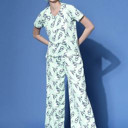 Oomph! Women Printed Round Neck T-shirt And Wide Leg Trousers Co-Ords Set-picture-35