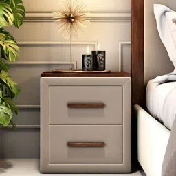 durian Jacklin Velvet Fabric Bedside Table In Cream Colour With Drawer-picture-3
