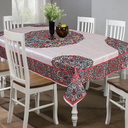 Kuber Industries Rangoli Patterned Stain-Resistant & Dust-Proof 6-Seater Table Cover-43