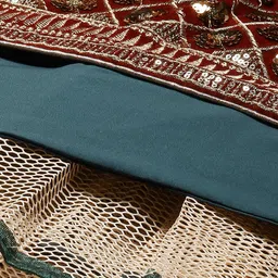 SHUBHKALA Green & Peach-Coloured Semi-Stitched Lehenga & Unstitched Blouse With Dupatta image 2
