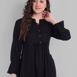 githaan Black Mandarin Collar Empire Longline Top-image-88