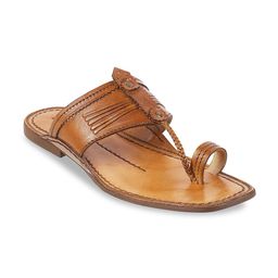 DAVINCHI Men Tan Ethnic Leather Comfort Sandals-image-10