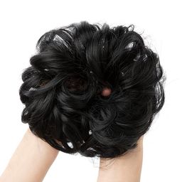 CHRONEX Synthetic Ruffles Nylon Messy Bun Hair Extension - Natural Black-image-84