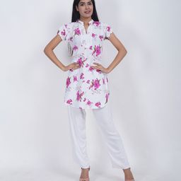 Trendzmy Women Pink & White Cotton Floral Printed Chikankari Floral Handloom Kurta-image-24