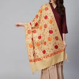 WEAVERS VILLA Women Beige & Red Aari Wrok Embroidered Shawl-picture-52