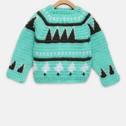 CHUTPUT Unisex Kids Green & Black Pure Wool Pullover-84