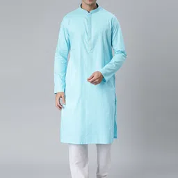 Manthan Blue Solid Cotton Kurta-image-8