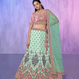 Fusionic Embroidered Thread Work Semi-Stitched Lehenga & Unstitched Blouse With Dupatta-12