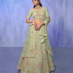 Fusionic Embroidered Sequined Semi-Stitched Lehenga & Unstitched Blouse With Dupatta-picture-45