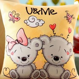 fnp White & Yellow U And Me Printed Square Pre Filled Cushions-7