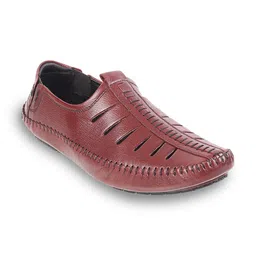 Metro Men Maroon Ethnic Leather Shoe-Style Sandals-image-46