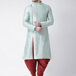 DEYANN Men Green & Red Solid Kurta with Patiala-picture-2