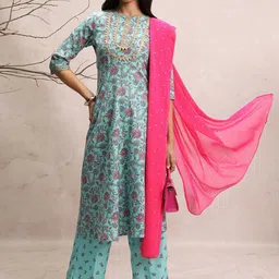 Vishudh Floral Printed Kurta & Palazzos With Dupatta-image-88