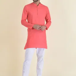 DEYANN Men Pink Striped Pure Cotton Kurta with Pyjamas-image-91