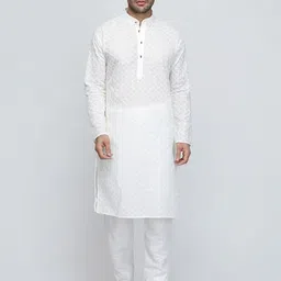 ROYAL KURTA Ethnic Motifs Embroidered Pure Cotton Kurta With Pyjamas-image-71