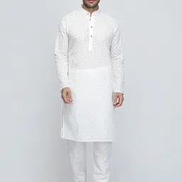 ROYAL KURTA Ethnic Motifs Embroidered Thread Work Pure Cotton Kurta with Pyjamas-picture-49
