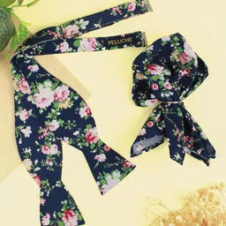 Peluche Men Blue Floral Printed Open Bow Tie & Pocket Square Set-image-97
