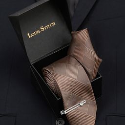 LOUIS STITCH Men Maple Brown Italian Silk Necktie Accessory Gift Set-picture-25