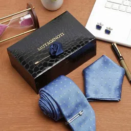 MUTAQINOTI Men Floral Self Design Silk Necktie Accessory Gift Set-20