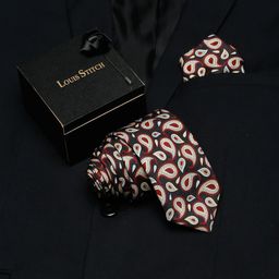 LOUIS STITCH Men Black Printed Italian Silk Formal Tie Accessory Gift Set-29