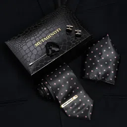 MUTAQINOTI Men Square Black Silk Blend Necktie Accessory Gift Set-image-50