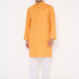 Maharaja Woven Design Band Collar Linen Straight Kurta with Pyjamas-picture-27