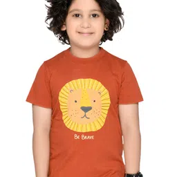 SPUNKIES Boys Orange Simba Printed Organic Cotton T-shirt-image-97