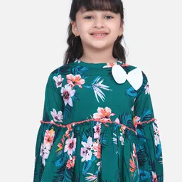 Cutiekins Girls Green Floral Print Crepe Empire Top-image-18