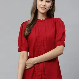 YASH GALLERY Women Maroon Dobby Self Design Top-8