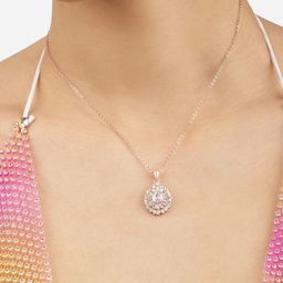 Zaveri Pearls Rose Gold-Plated CZ-Studded Pendant With Chain-image-13