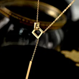 Yellow Chimes Gold-Plated Dual Square Shape Pendant With Chain-38