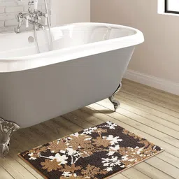 OBSESSIONS Brown Floral Patterned 1800 GSM Anti-Skid Rectangular Bath Rug-image-58