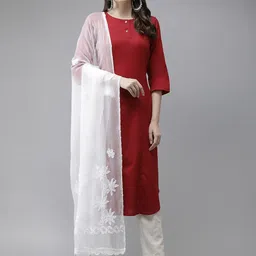 ADA White Chikankari Hand-Embroidered Dupatta-40