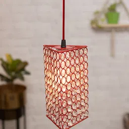 Homesake Red Textured Triangle Glossy Hanging Crystal Pendant Ceiling Lamp-image-51