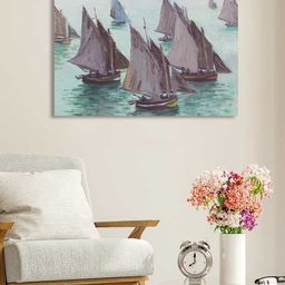 Art Street Brown & Blue Fishing Boats Calm Sea Canvas Painting Wall Art-image-32