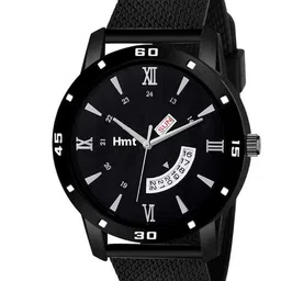 HAMT Men Black Brass Embellished Dial & Black Straps Analogue Watch HT-GR007-BLK-BLK-12