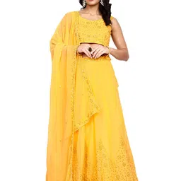 TIKODI Embroidered Sequinned Semi-Stitched Lehenga & Unstitched Blouse With Dupatta-picture-10