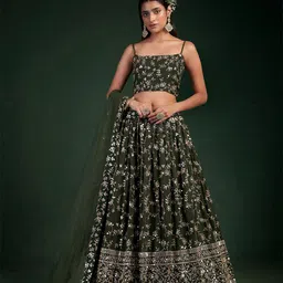 ODETTE Embroidered Mirror Work Semi-Stitched Lehenga & Unstitched Blouse With Dupatta-picture-13