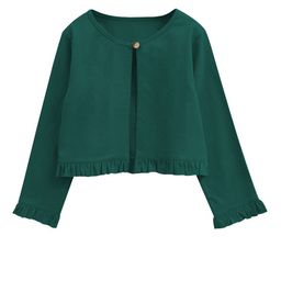 A T U N Girls Green Striped Cotton Cardigan-image-72