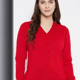 Zigo Women Solid V Neck Cardigan-picture-27