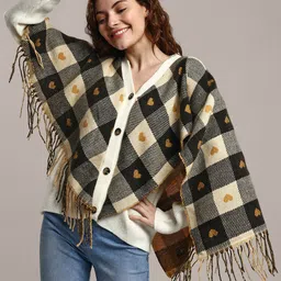 iki chic Off White Checked Woollen Cardigan-image-55
