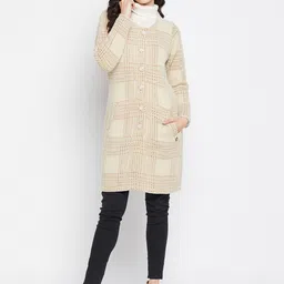Duke Women Beige Checked Checked Longline Cardigan-image-29