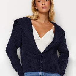 Trendyol Navy Blue Shawl Collar Cardigan Sweater-image-6