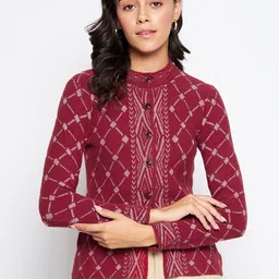 Duke Women Maroon & White Self Design Cardigan-image-51