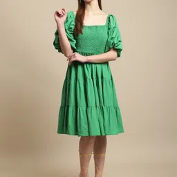 BLANC9 Puff Sleeves Tiered A-Line Dress-picture-47