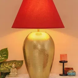 kapoor lampshades Burnie Maroon Cotton Shade Night Lamp With Mild Steal Base-picture-13