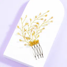 AccessHer Women Gold-Toned Beaded Wedding Hair Styling Comb Pin-image-95